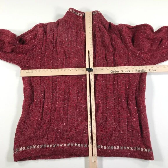 Woolrich Sweater Womens Medium Heather Red Gray Quarter Zip Nordic Fair Isle - Picture 8 of 11